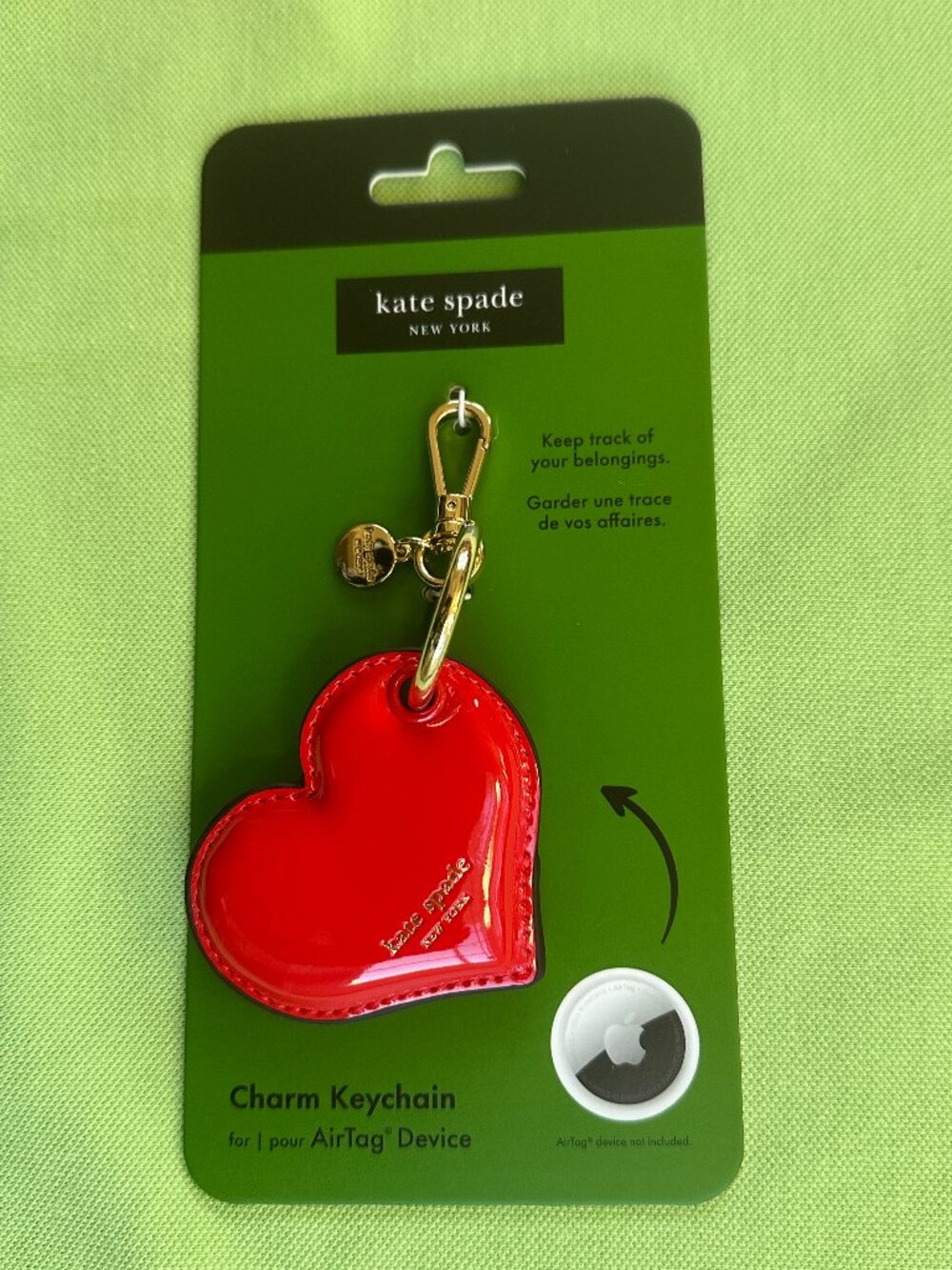 KATE SPADE HEART AIRTAG CASE KEY FOB BAG CHARM:NWT HEART